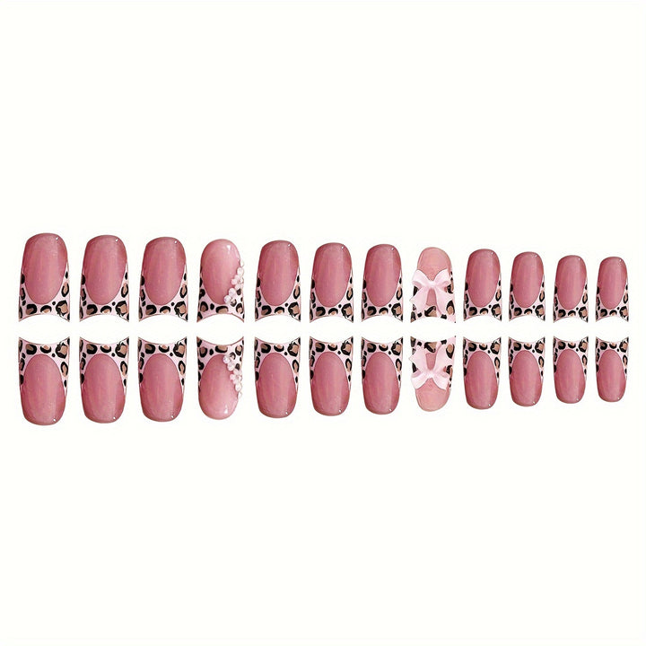 Glamorous Floral and Leopard Print Press-On Nail Art Bowlift
