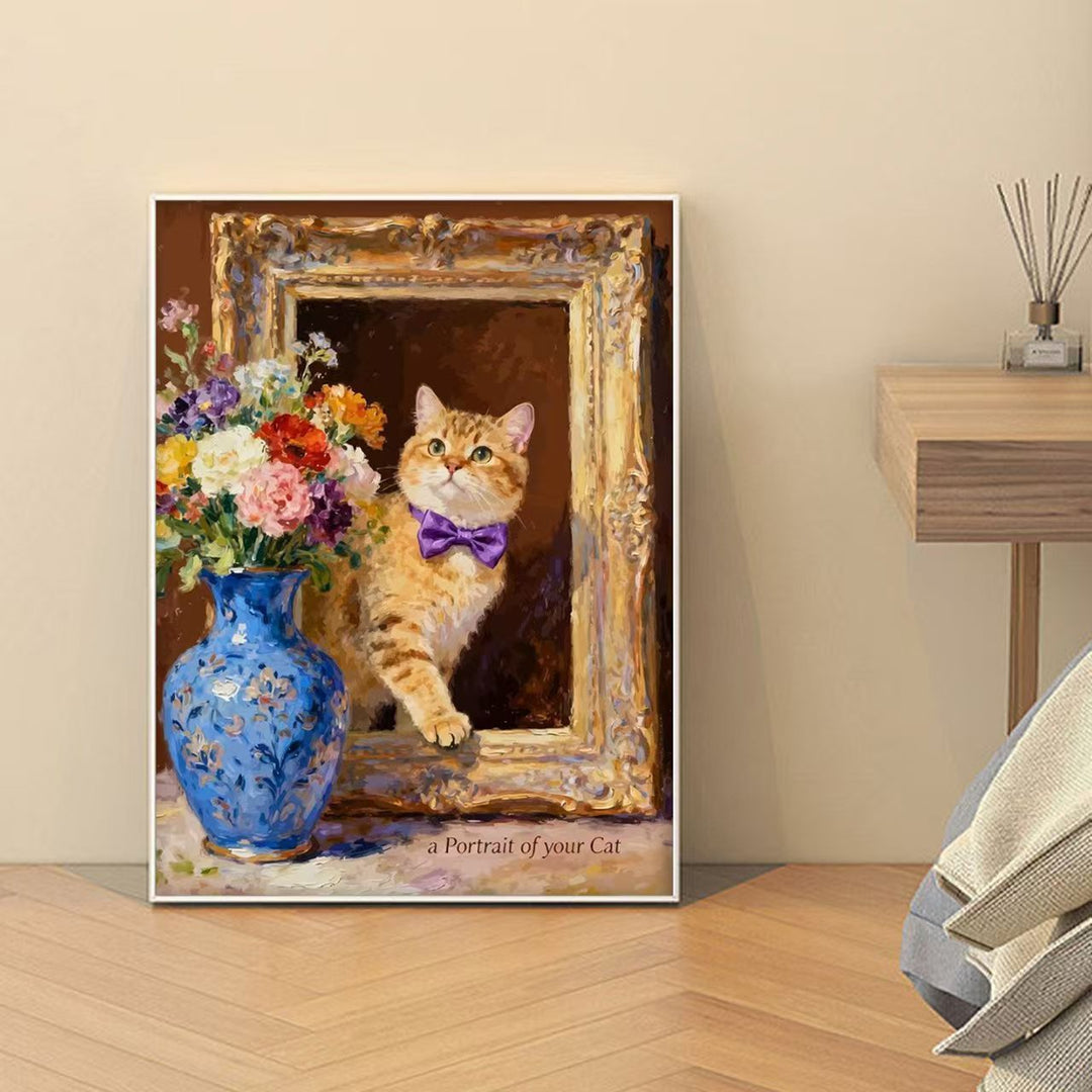 Decorative Cat-Themed Art Print Bowlift