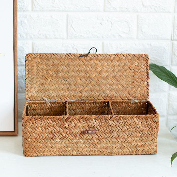 Handcrafted Rectangular Woven Storage Box with Dividers Bowlift