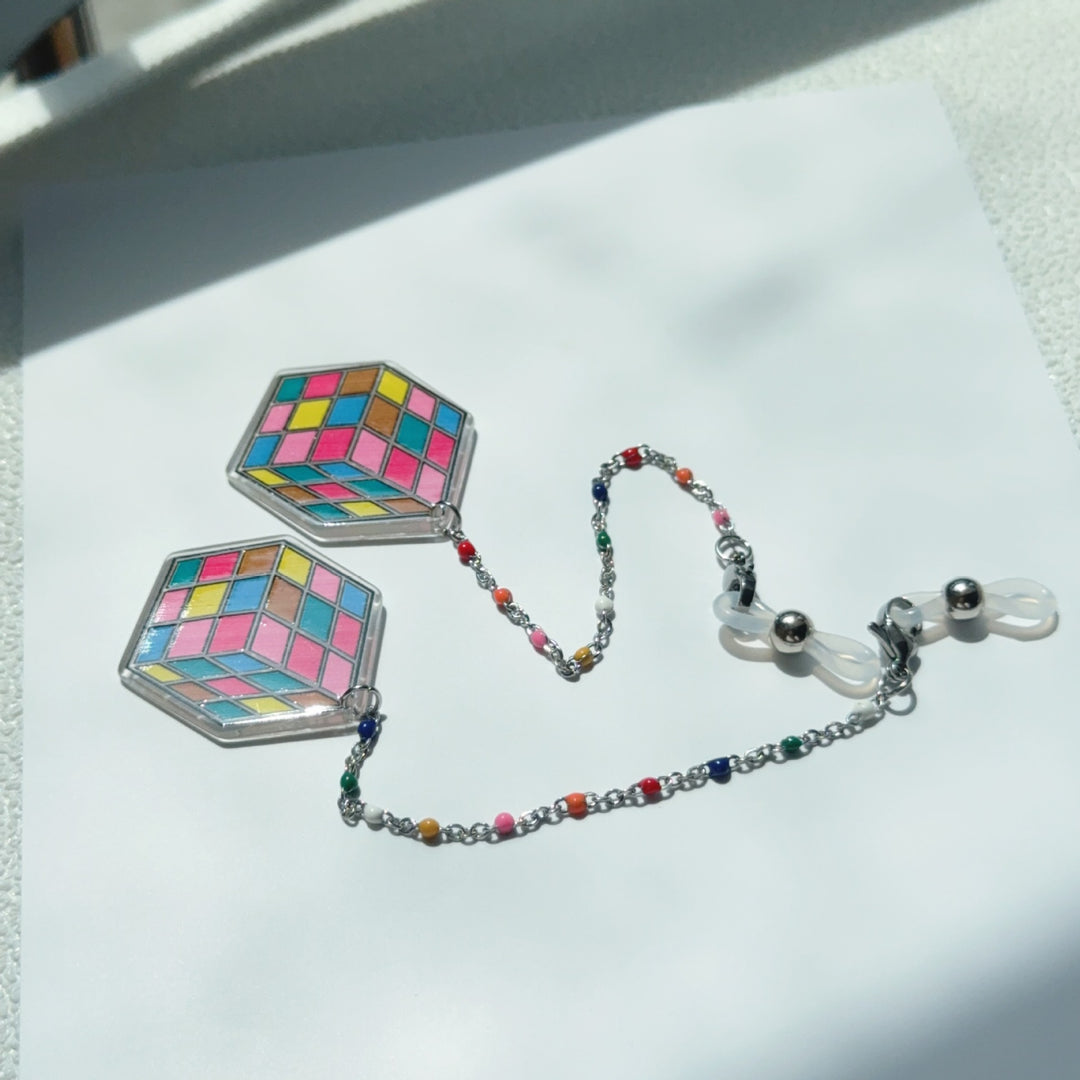 Colorful Rubik's Cube Dangle Earrings Bowlift