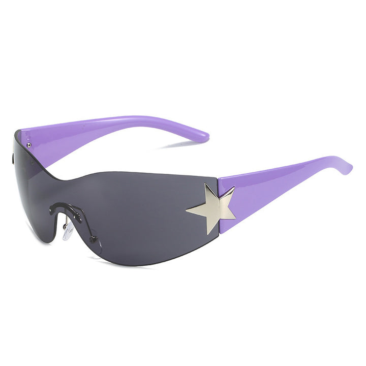 Fashion-Forward Shield Sunglasses with Star Accent Bowlift