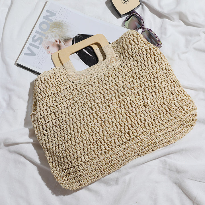 Basket bag with stylish wooden handle Bowlift