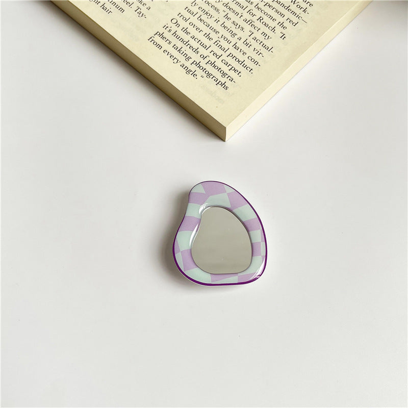 Portable Flower-Shaped Compact Mirror With Acrylic Checkered Frame