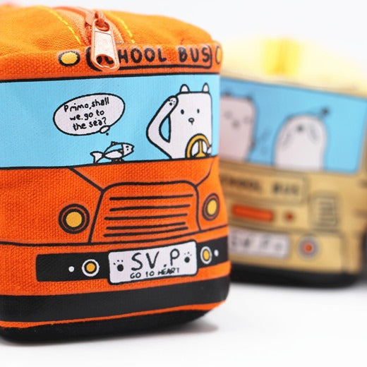 Fun Cartoon School Bus Zippered Pencil Case Bowlift