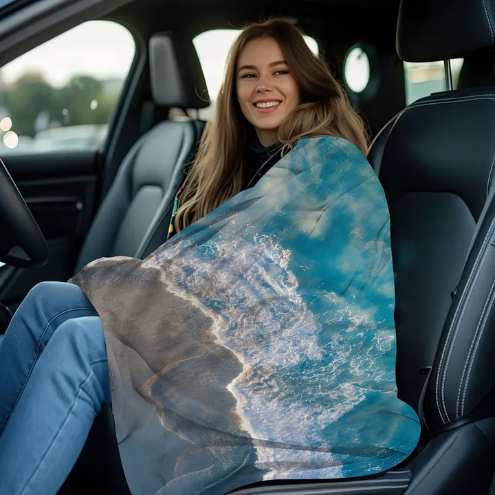Coastal Wave Print Fleece Throw Blanket
