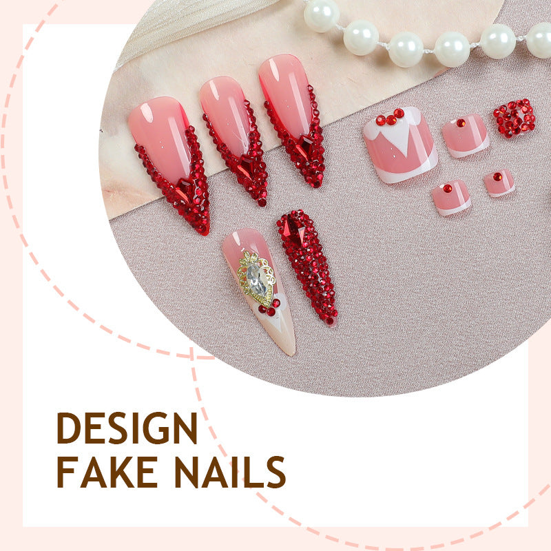 Artificial nail set with sparkling rhinestone accents and romantic motifs Bowlift