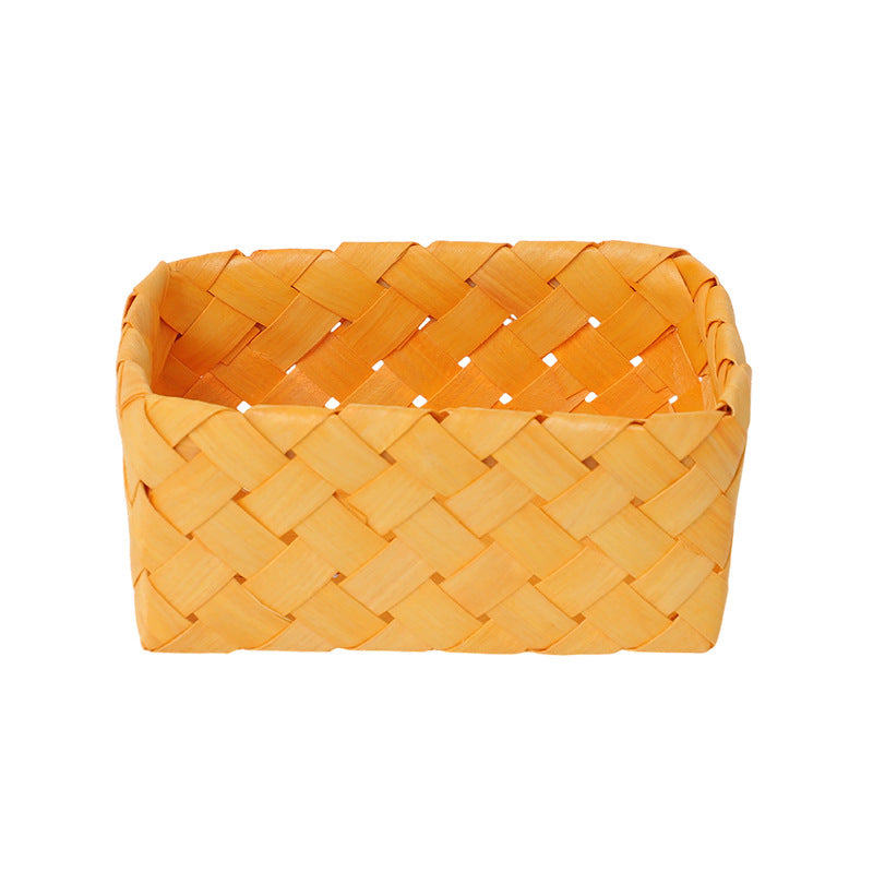 Rectangular storage basket made of woven natural material