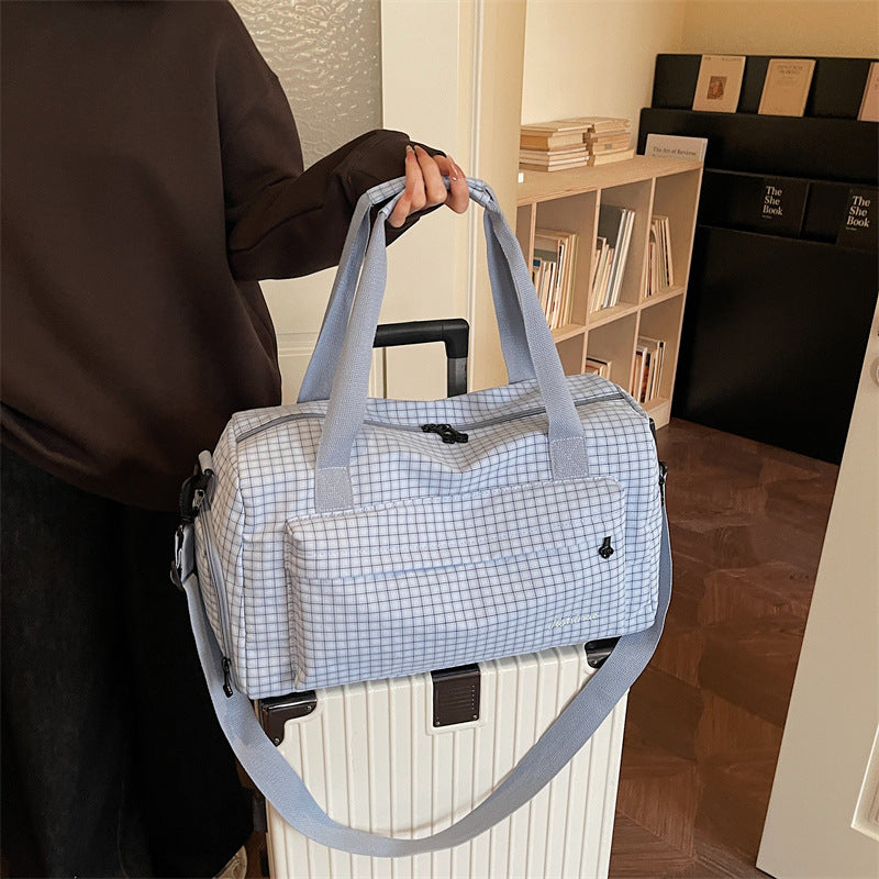 Grid Patterned Travel Duffel Bag Bowlift