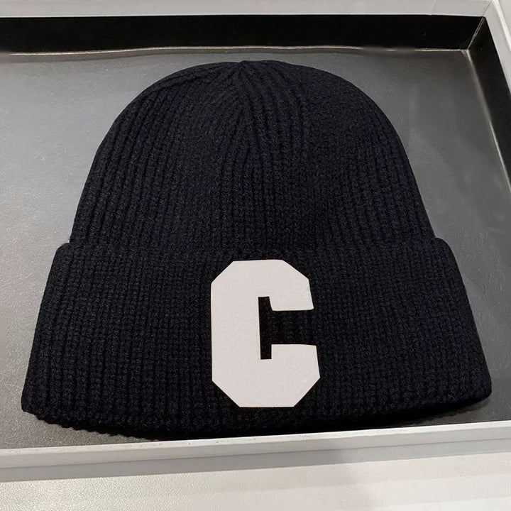 Stylish Knit Beanie with Contrast Lettering