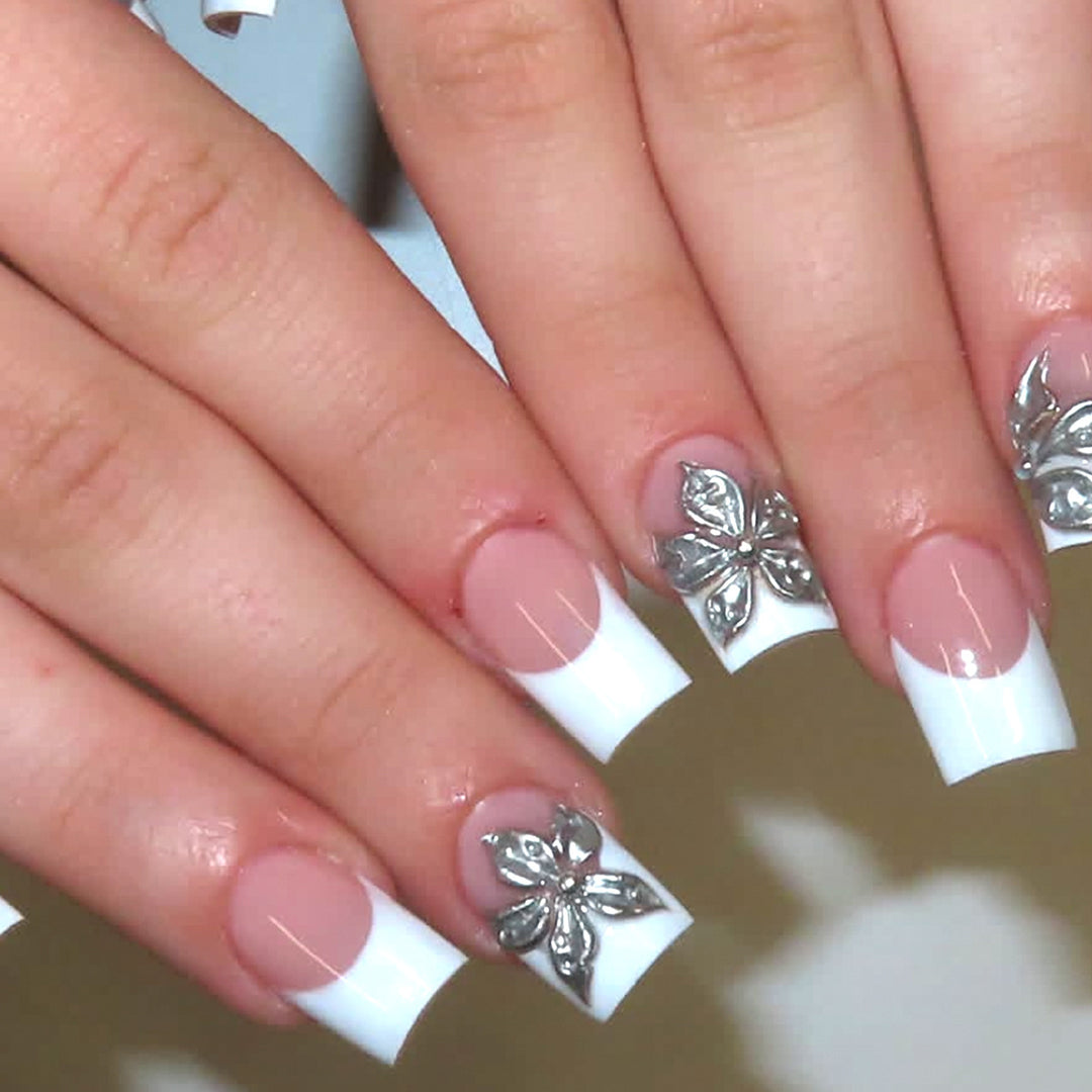 Decorative Floral French Tip Nail Art Bowlift