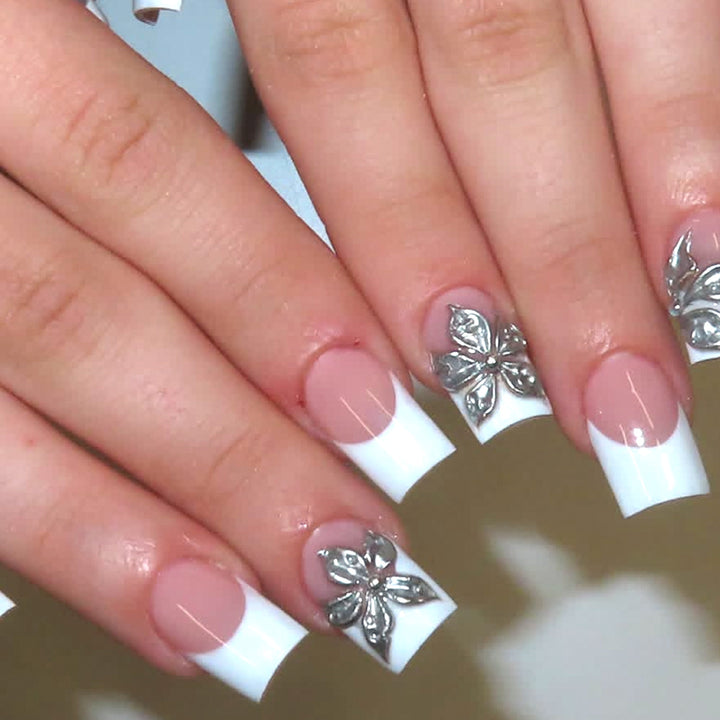 Decorative Floral French Tip Nail Art Bowlift