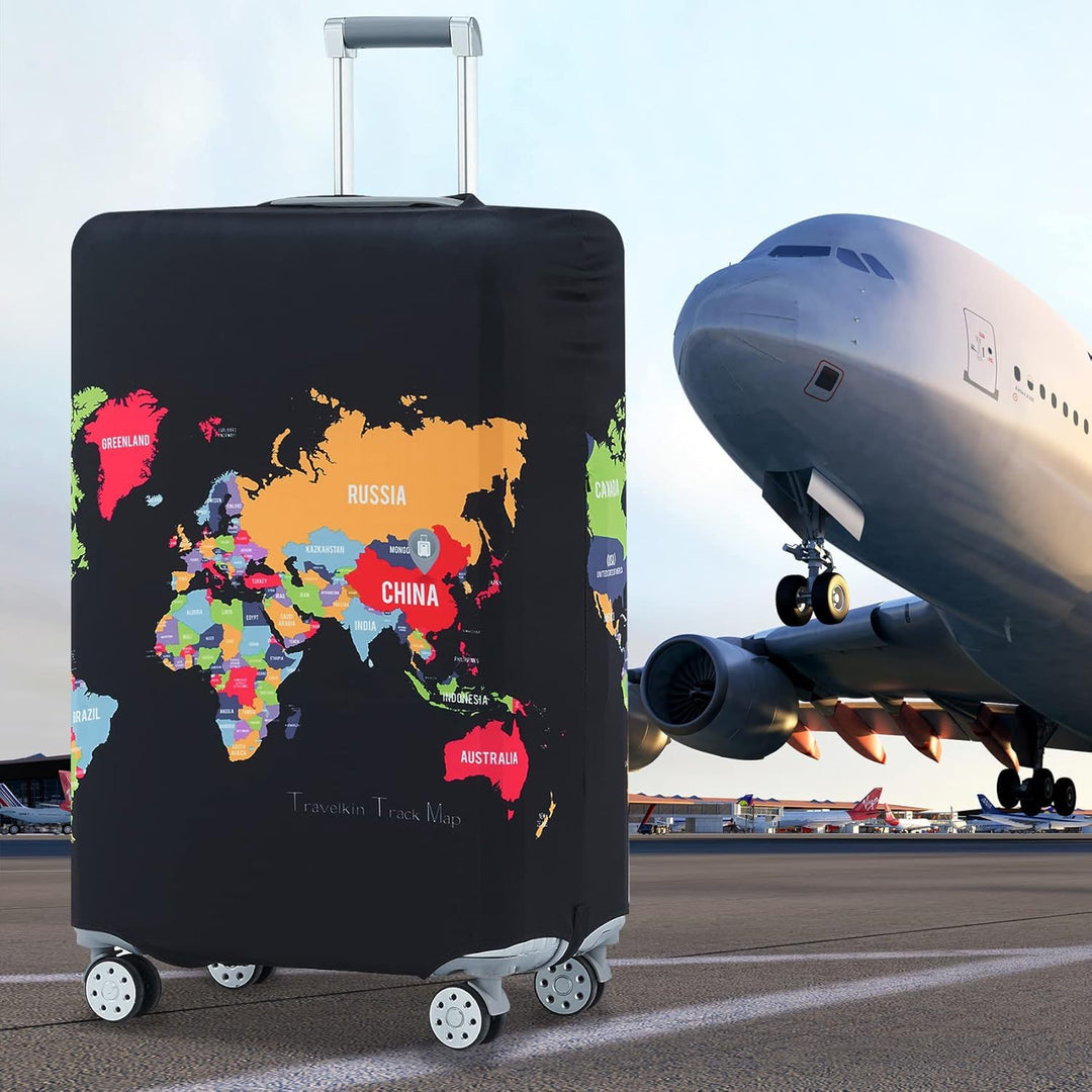 Unisex non-elastic suitcase protective cover with world travel design for hard-shell trolley and spinner wheels Bowlift