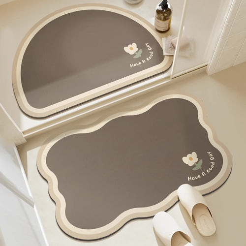 Absorbent Floral Print Bath Mat Bowlift