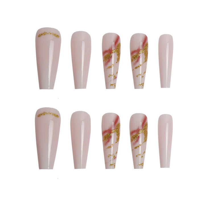Elegant Long Stiletto Press-On Nails with Artistic Marble Design Bowlift