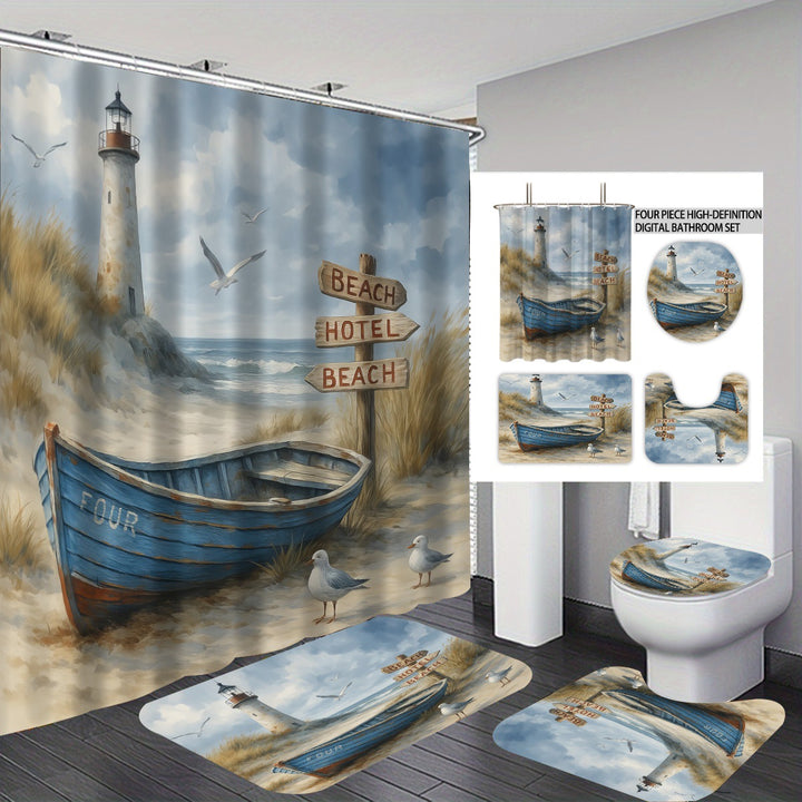 Coastal Lighthouse-Themed Four-Piece Bathroom Set Bowlift