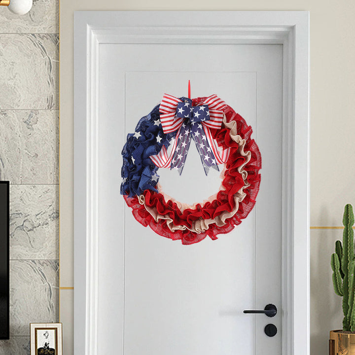 Unisex nan more patriotic Jute door wreath with star and stripe design and decorative bow Bowlift