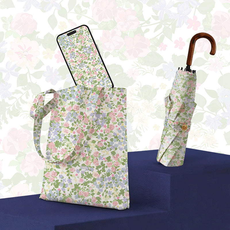 Women Folding Umbrella with Exquisite Floral Design Bowlift