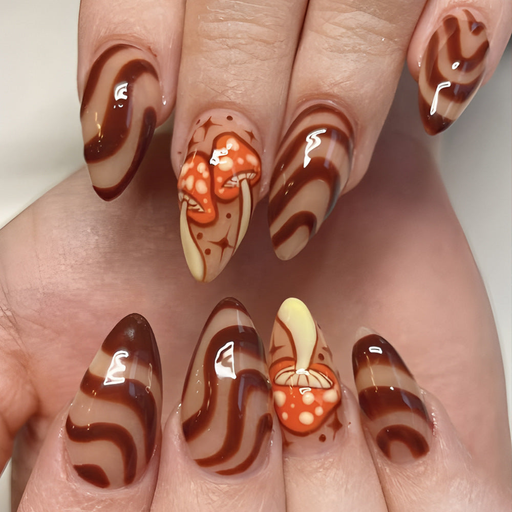 Artistic Press-On Nails with Mushroom Design Bowlift