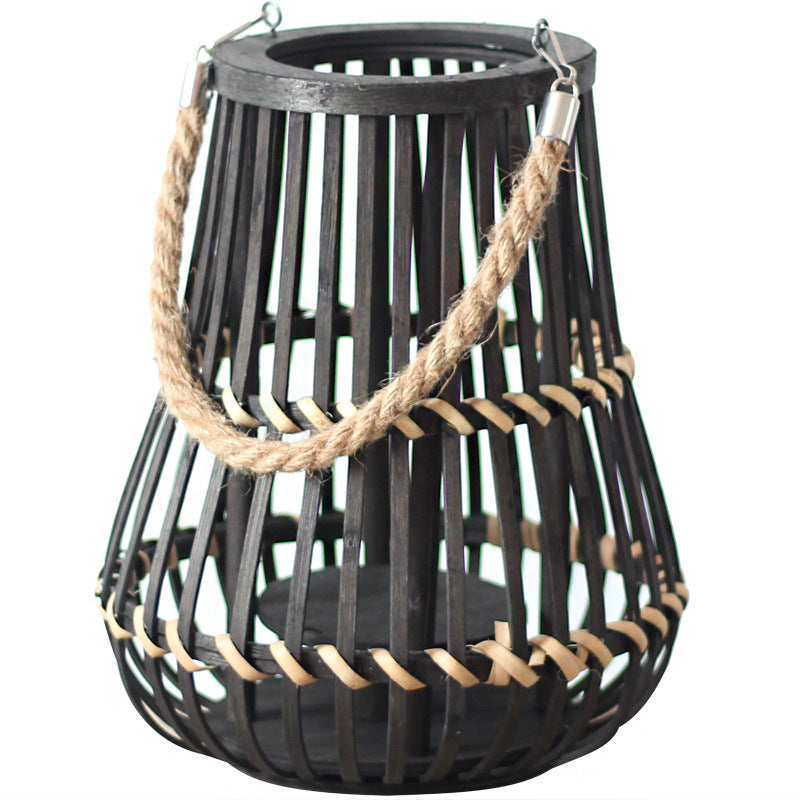 Handcrafted lantern made of wood and wicker Bowlift