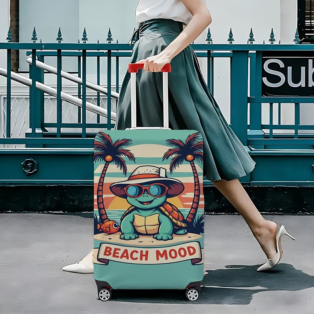 Unisex non-elastic suitcase cover with beach turtle motif, stretchy zipper protection for trolley Bowlift