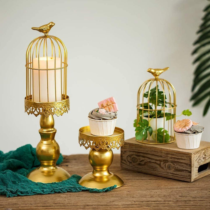 Antique-Style Distressed Metal Birdcage Tabletop Candle Holder & Display Stand Bowlift
