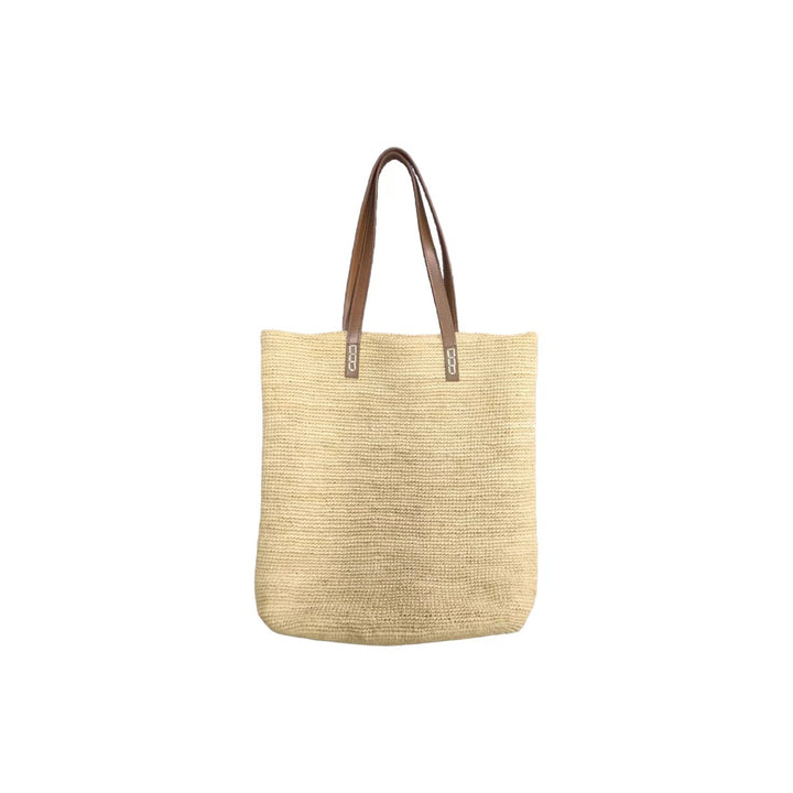 Handbag Made of Sustainably Woven Natural Material with Elegant Leather Handles Bowlift