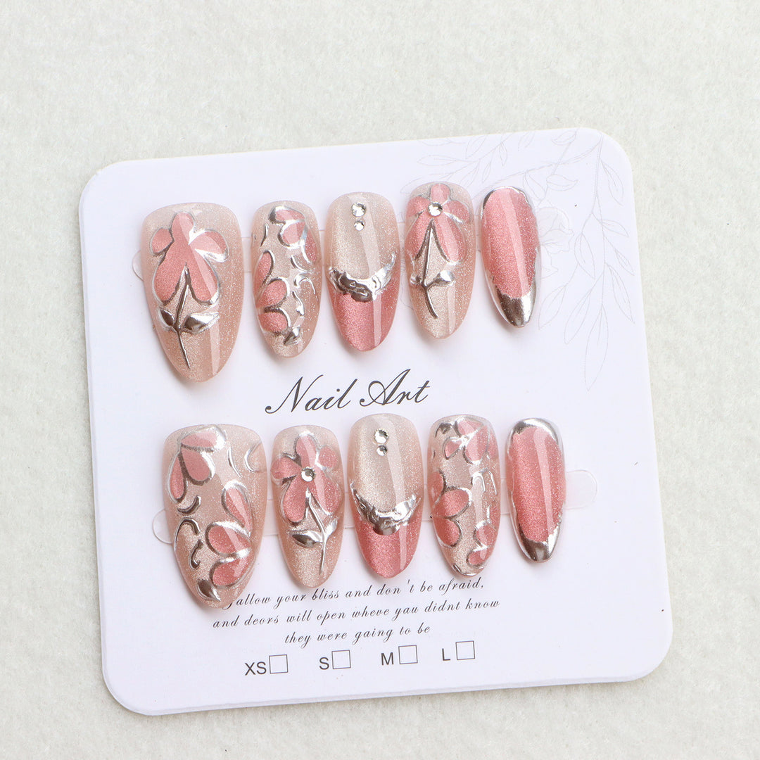 Elegant Floral Design Press-On Nail Set Bowlift