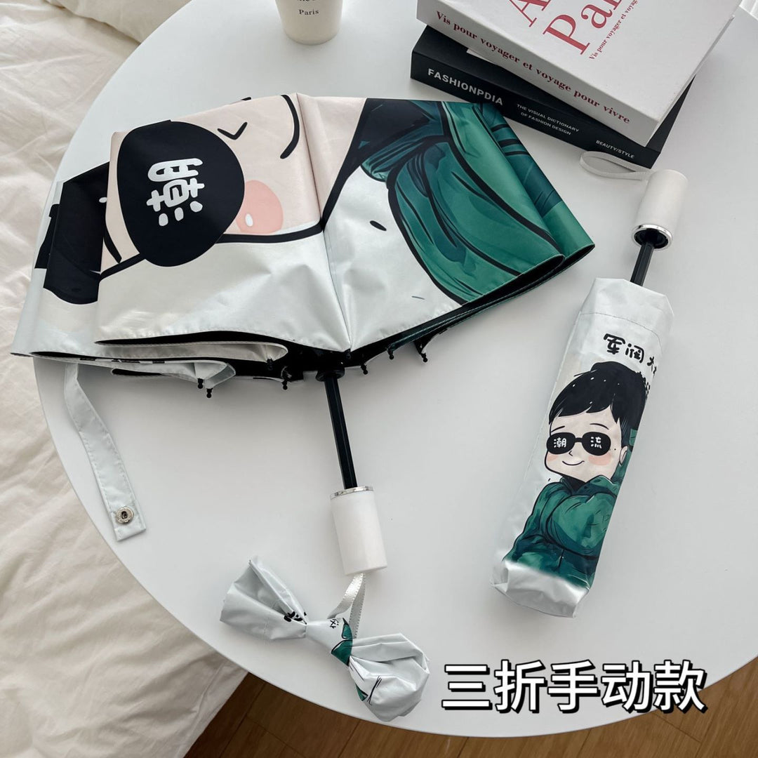 Ladies innovative folding umbrella with gentle leaf design and practical carrying pouch Bowlift