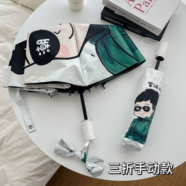 Ladies innovative folding umbrella with gentle leaf design and practical carrying pouch Bowlift