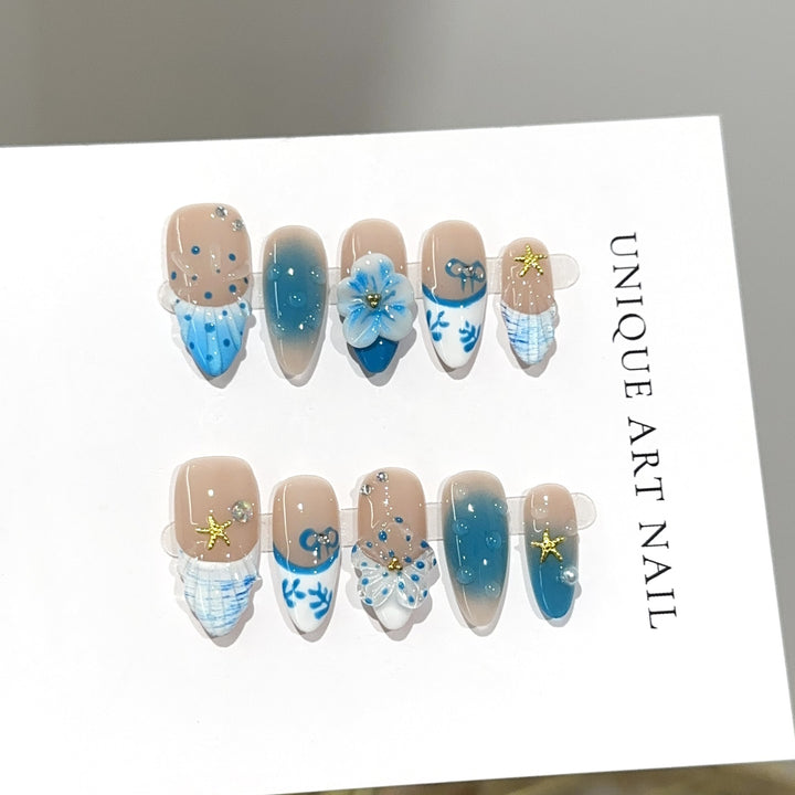 Artistic Ocean-Inspired Press-On Nail Set