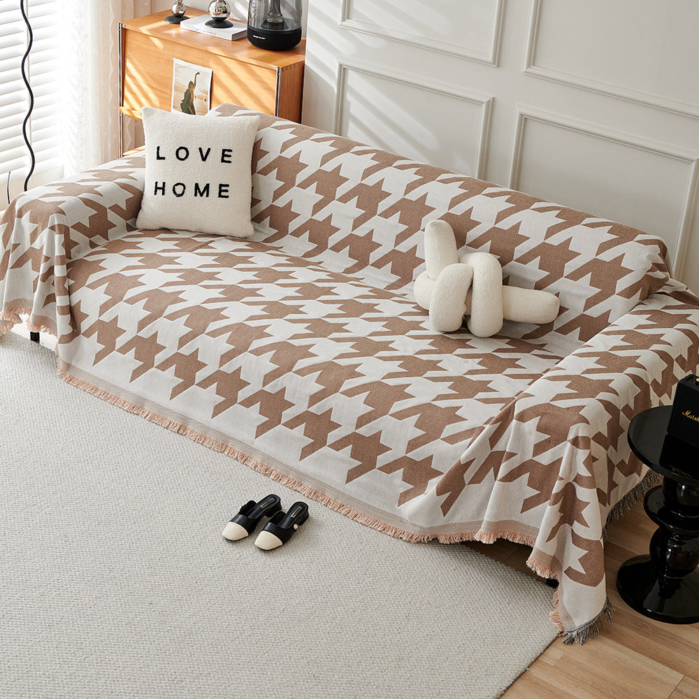 Decorative Fringed Geometric Jacquard Sofa Throw Cover Bowlift