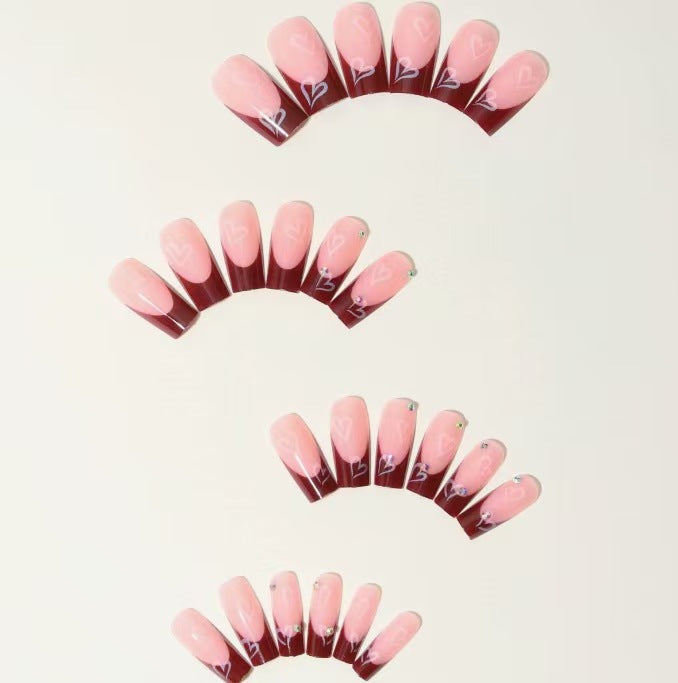 Decorative Press-On Nail Set with Heart Design Bowlift