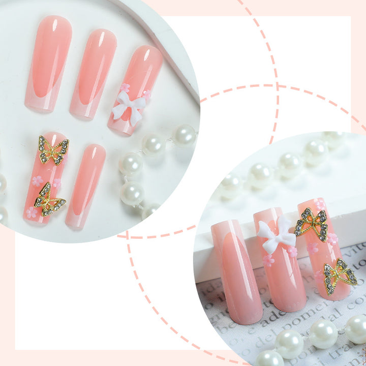 Decorative Press-On Nail Set with Floral and Butterfly Accents Bowlift