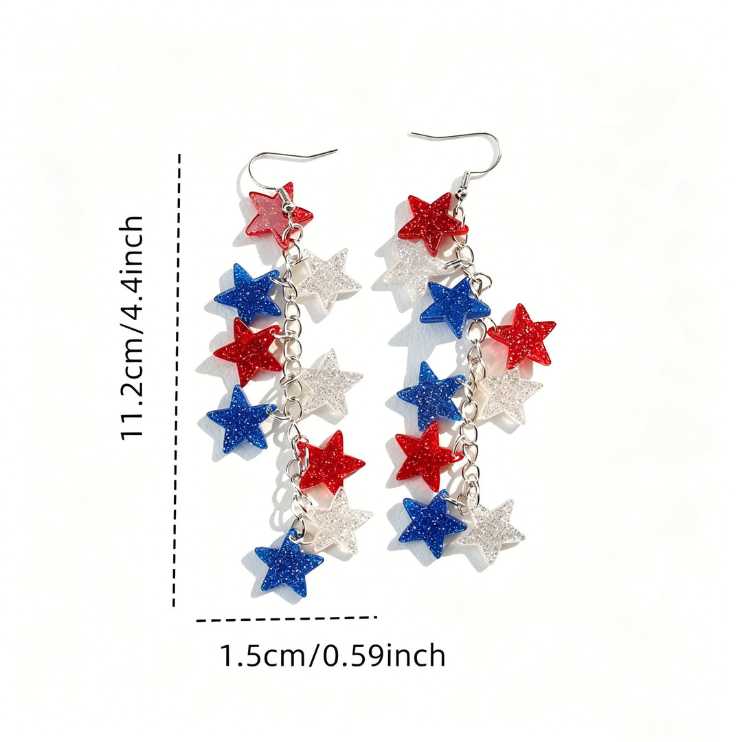 Women's long statement earrings with multi-layered star pendants and fishhook clasp Bowlift