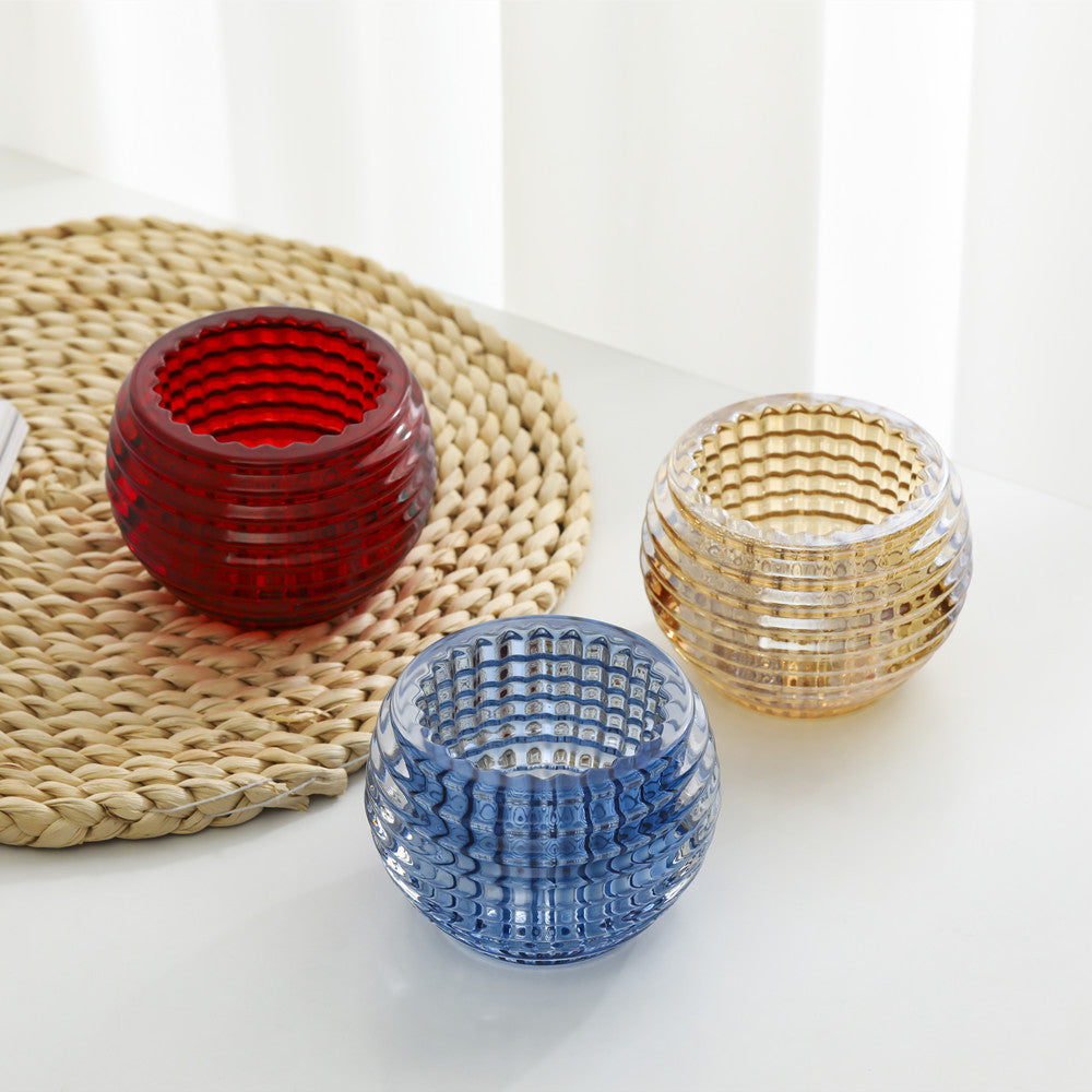 Ribbed Hand-Blown Glass Tealight Candle Holder Set Bowlift