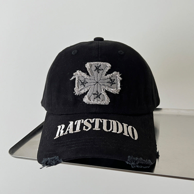 Distressed Cotton Cap with Unique Graphic Design