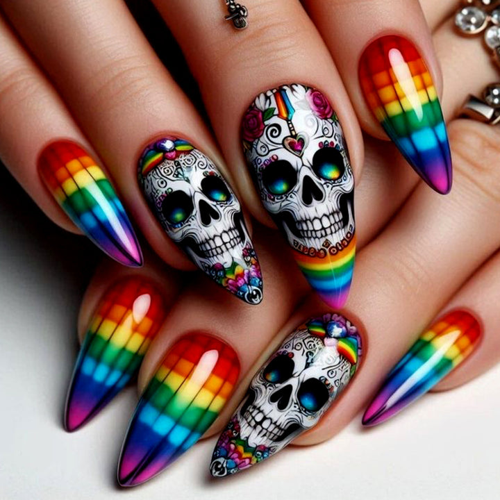 Artistic Skull-Design Nail Art Extensions Bowlift