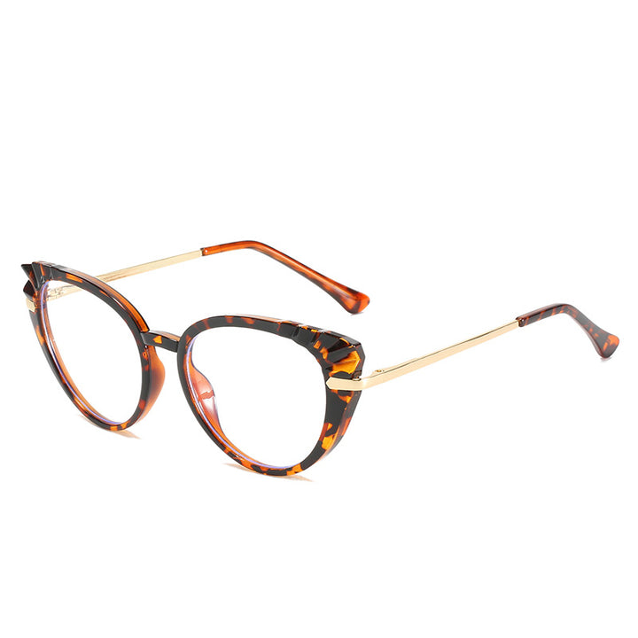 Women's Cat-Eye Prescription Glasses with Glossy Plastic Frame and Gold Accents Bowlift