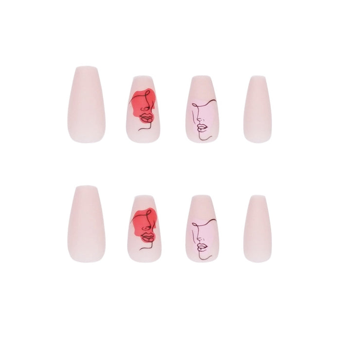 Artful Nail Extensions with Abstrahized Face Drawing Bowlift