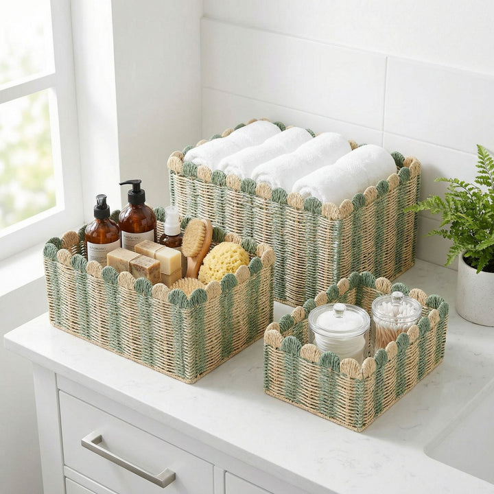 Decorative Woven Storage Basket with Scalloped Edges Bowlift