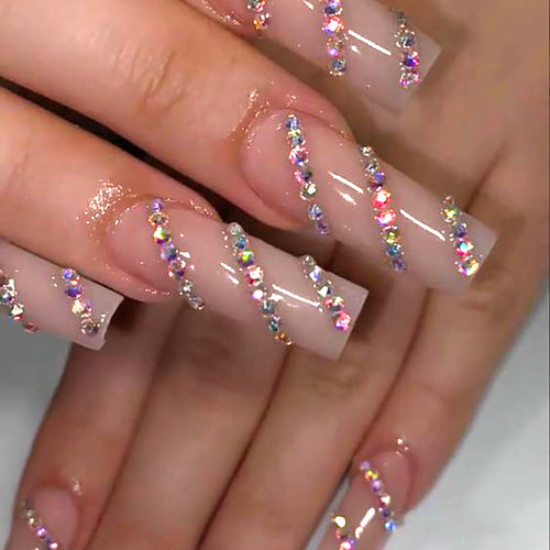 Rhinestone Embellished Long Acrylic Press-On Nails Bowlift