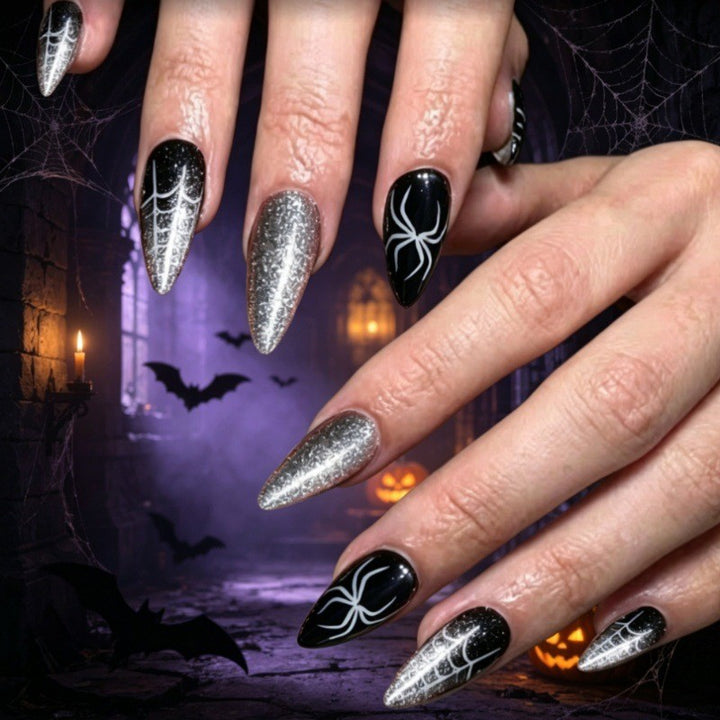 Halloween-Themed Spider Web Press-On Nails Bowlift