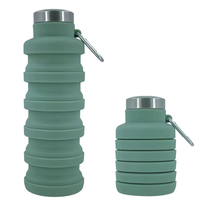 Collapsible Silicone Travel Water Bottle with Stainless Steel Cap and Carabiner Bowlift