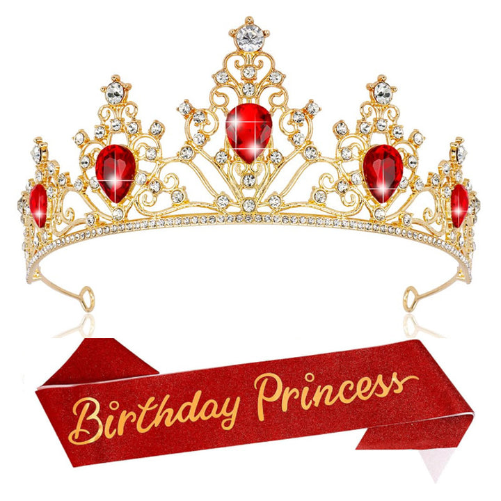 Girl crown with sparkling crystals and elegant birthday sash set Bowlift