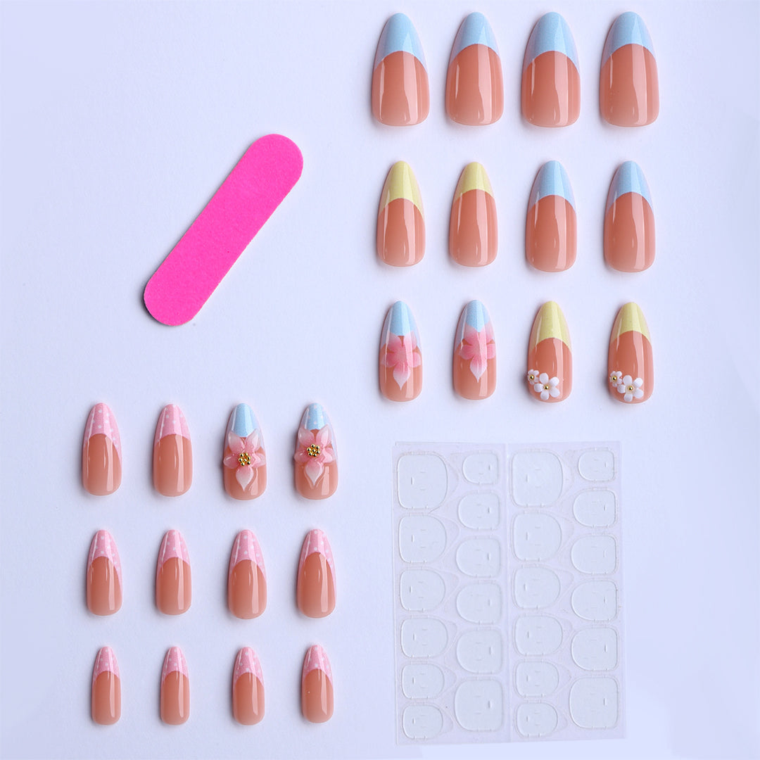Elegant Artificial Nails with Floral Accents Bowlift