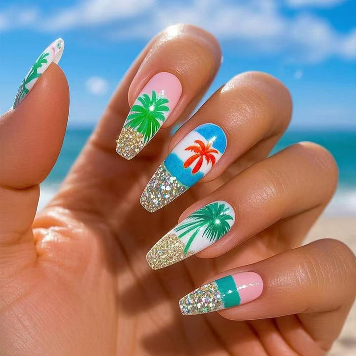 Tropical Palm Tree Press-On Nail Art Bowlift