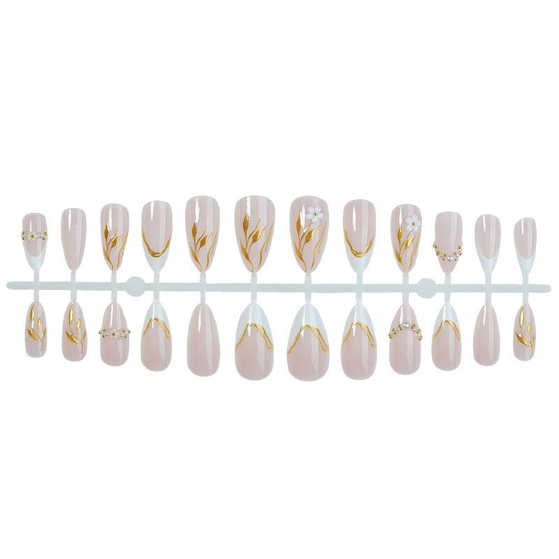 Elegant Decorative Press-On Nail Set with Floral Accents Bowlift