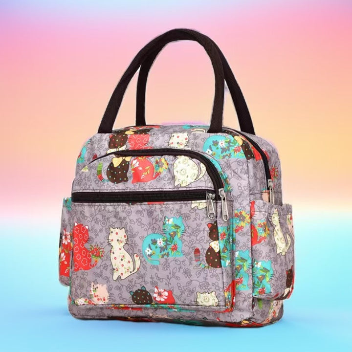 Cat Print Multi-Pocket Tote Bag Bowlift