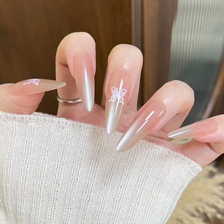 Artistic Acrylic Stiletto Nails with Butterfly Design Bowlift