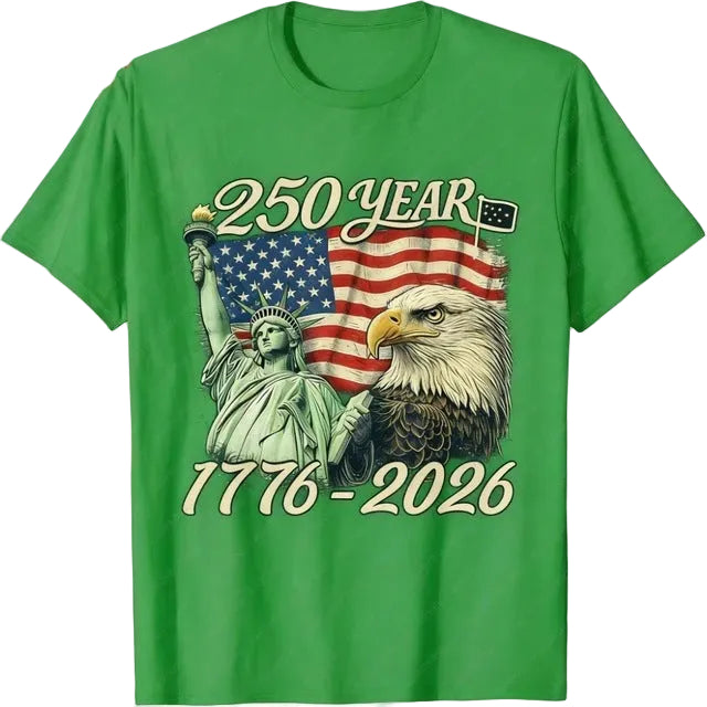 Unisex nan patriotic two hundred fifty year commemorative graphic tee with Statue of Liberty and Bald Eagle print Bowlift